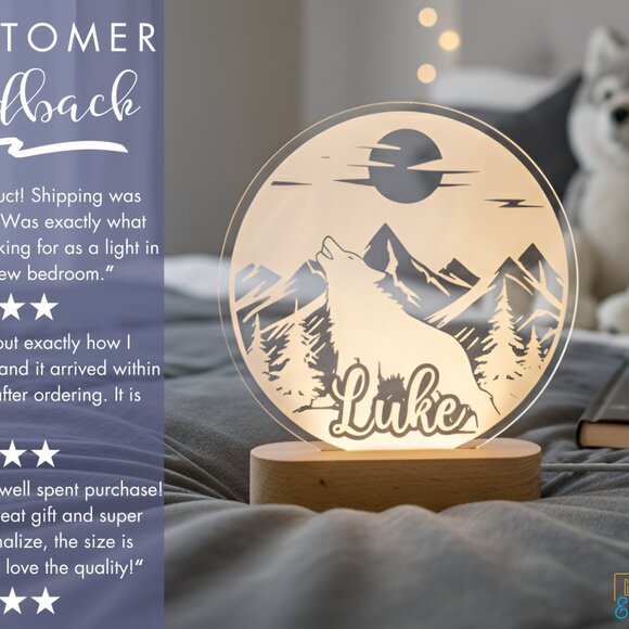 Personalized Wolf LED Light | Cute Bedroom Name Sign for Kids - Picture 7 of 8